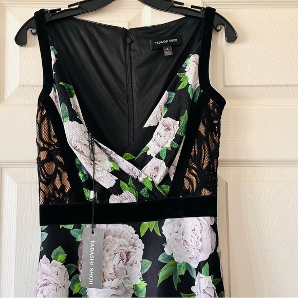 NWT Tadashi Shoji Floral Neoprene Lace Back Aline Gown Dresses - Picture 3 of 12